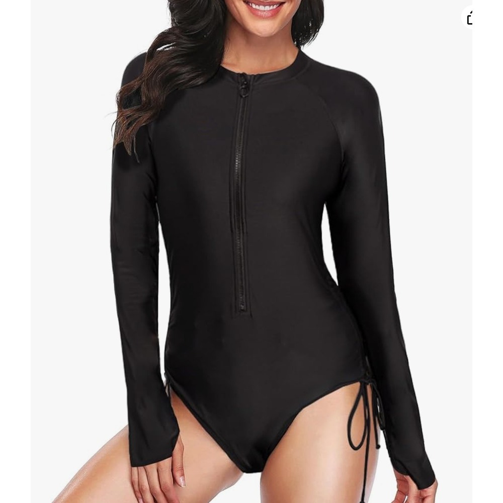 Jack Smith ZIP One Piece Swim Size M Black Long Sleeve Thumbholes Stretch Rash